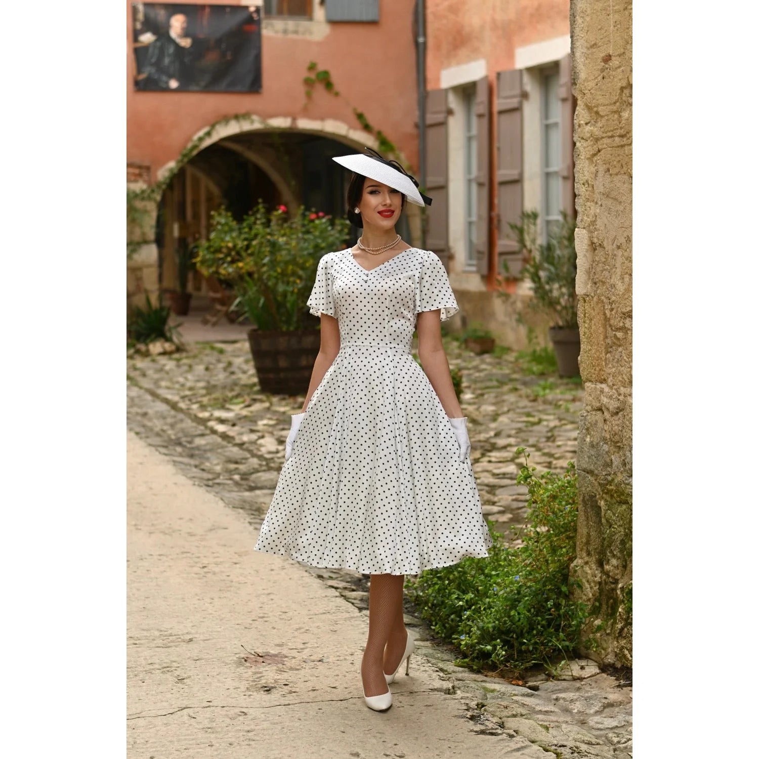 White And Black Polka Dot Rockabilly 50s Swing Dress