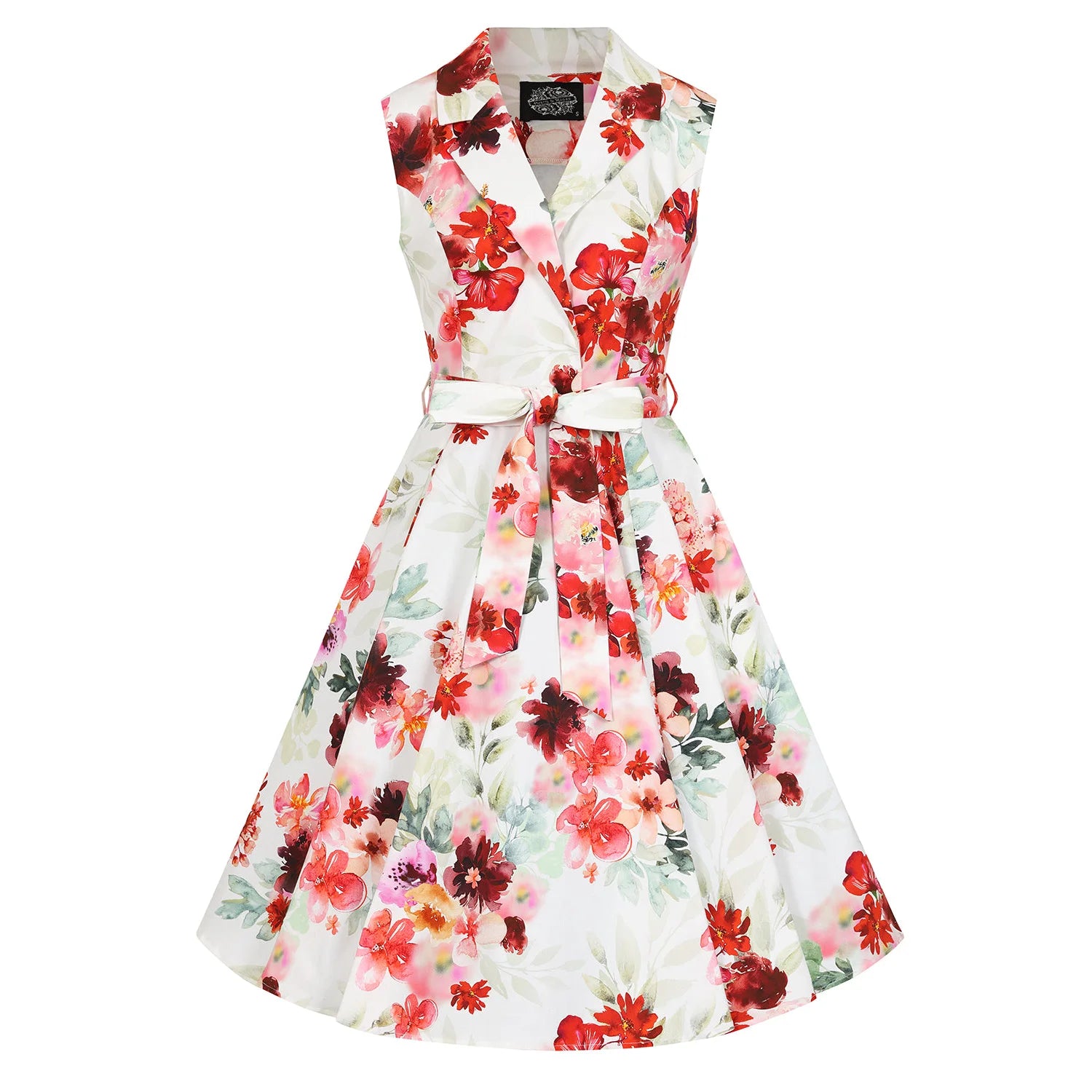 White Red Floral Rockabilly Sleeveless 50s Audrey Swing Tea Dress