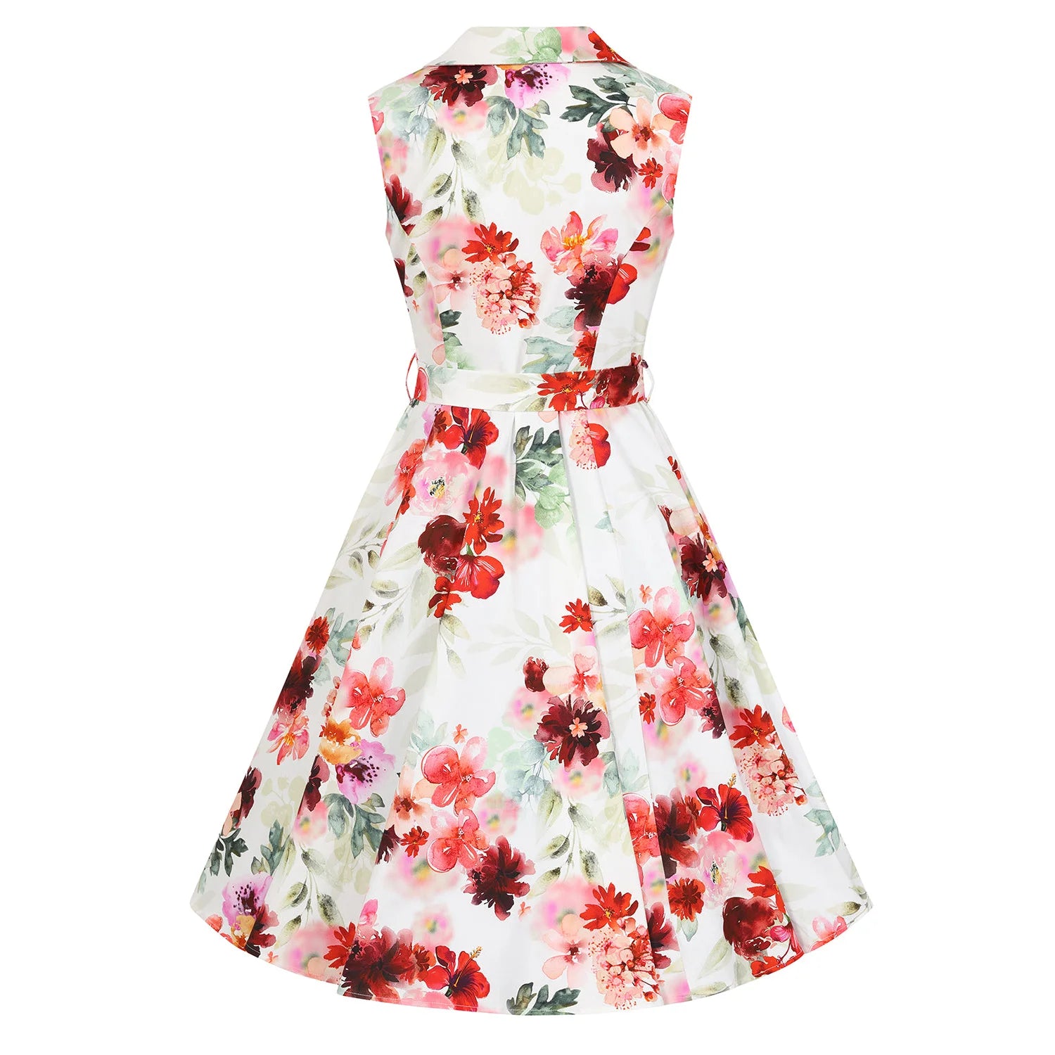 White Red Floral Rockabilly Sleeveless 50s Audrey Swing Tea Dress