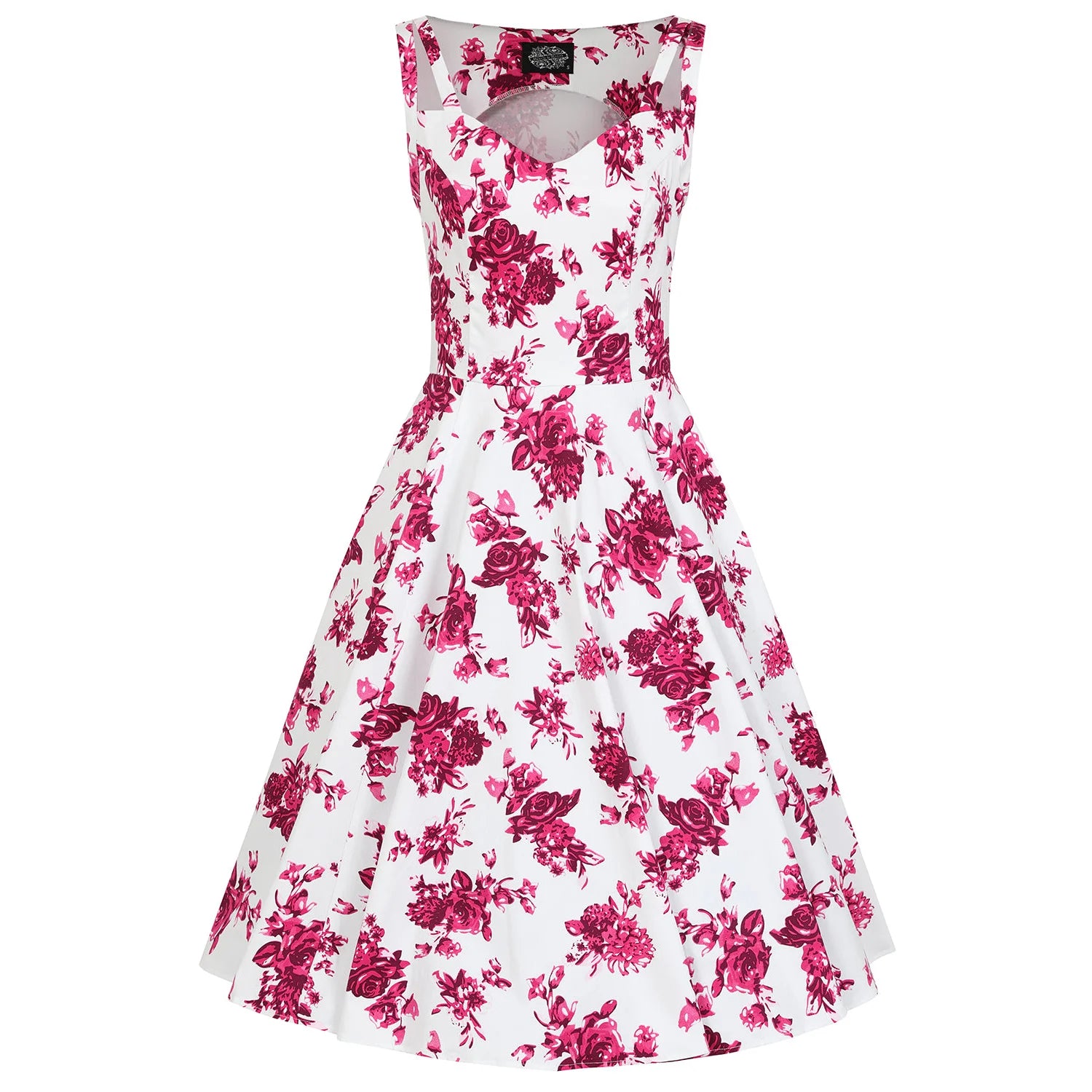 White And Summer Blossom Pink Floral Rockabilly Sleeveless 50s Swing Dress