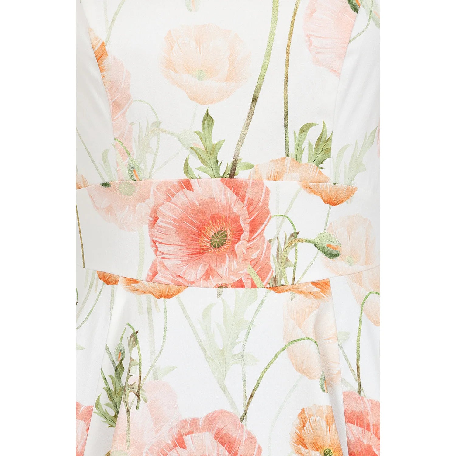 White And Peach Floral Rockabilly Sleeveless 50s Audrey Swing Dress