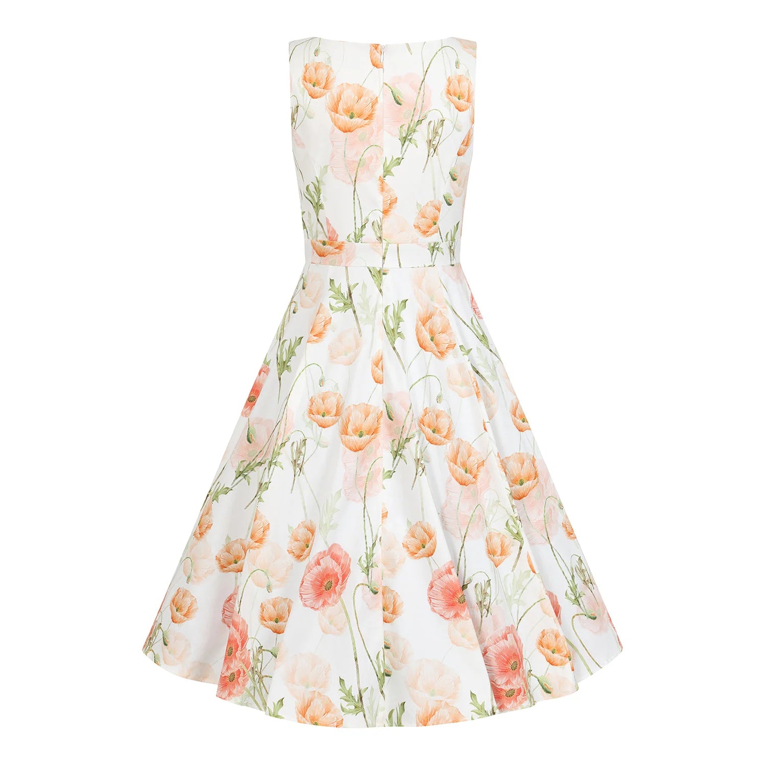 White And Peach Floral Rockabilly Sleeveless 50s Audrey Swing Dress