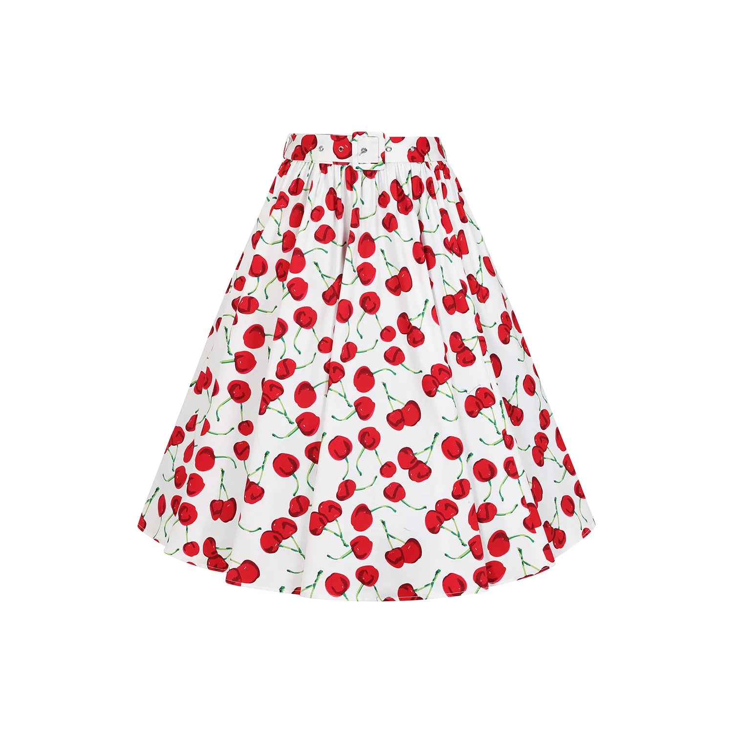 White And Red Cherries Cherry Print Rockabilly Swing Skirt