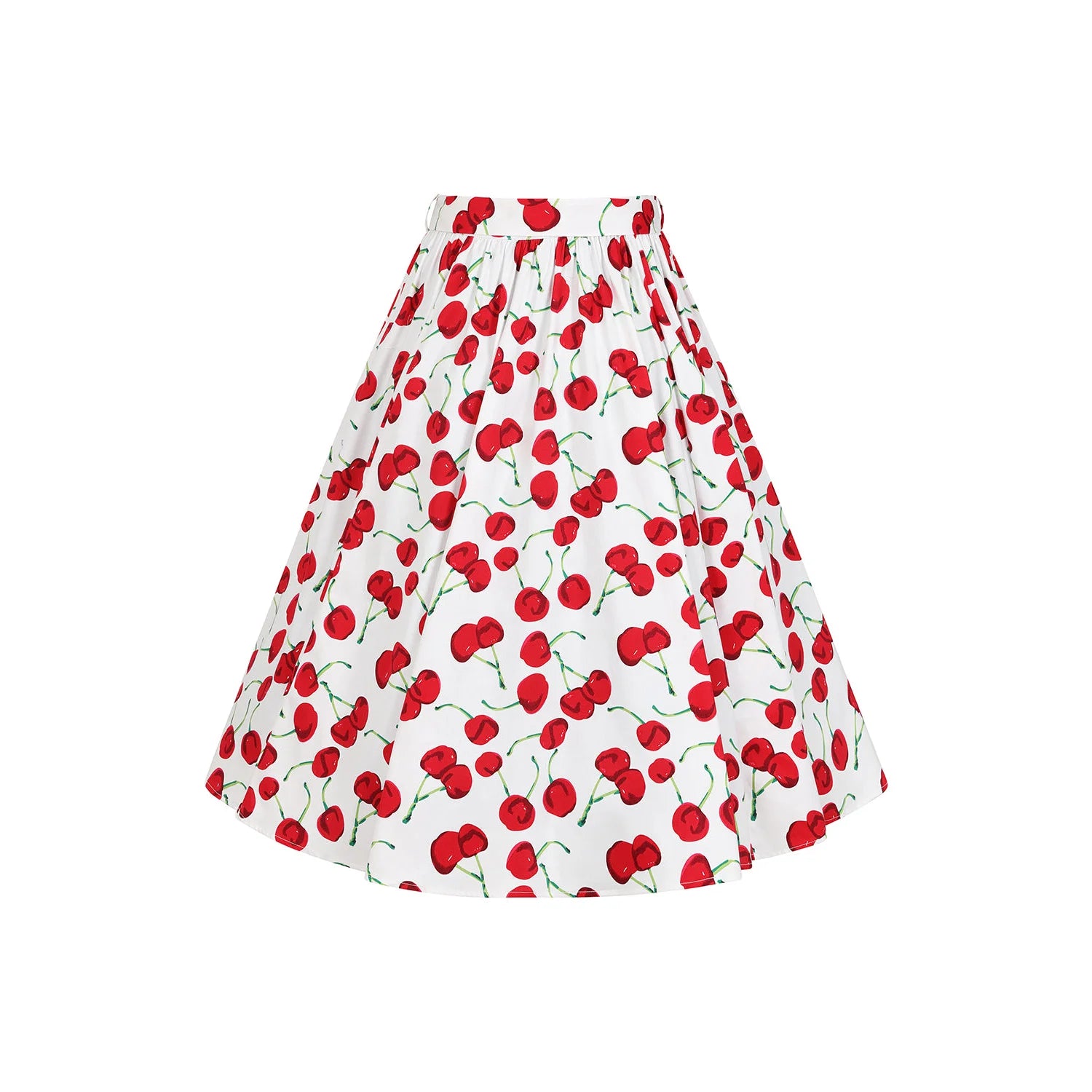 White And Red Cherries Cherry Print Rockabilly Swing Skirt