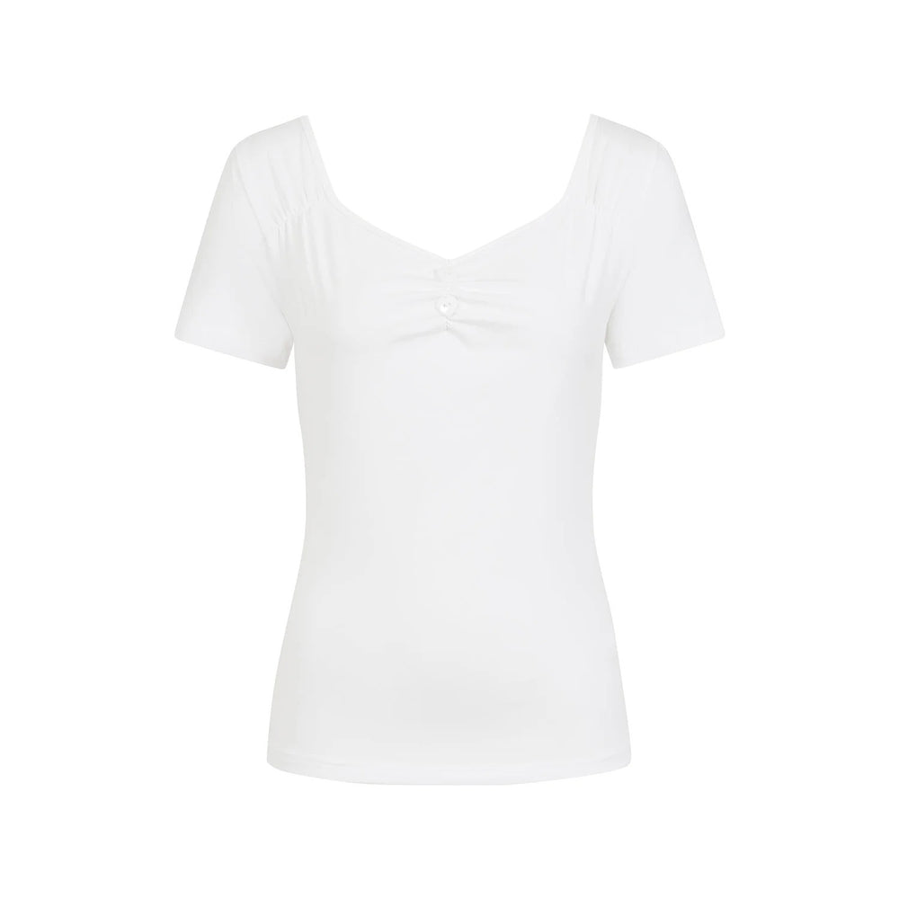 White Cap Sleeve Sweetheart Neckline Top