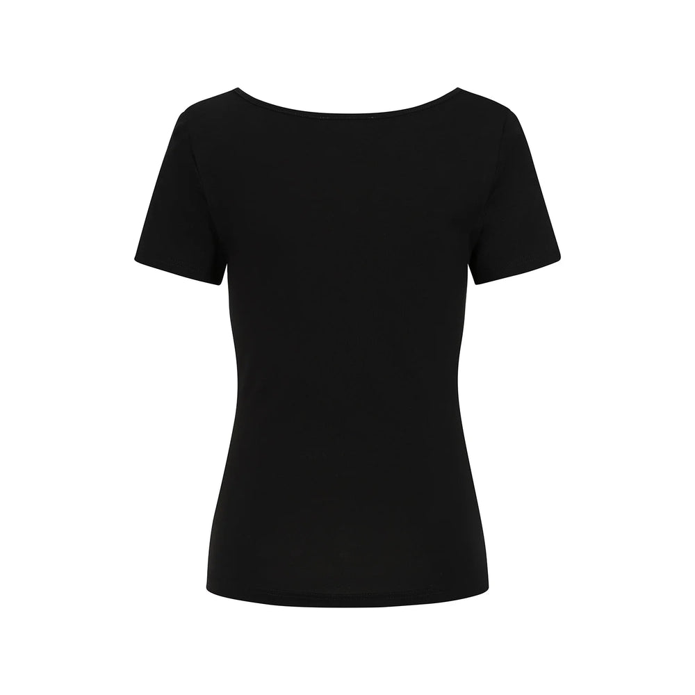 Black Cap Sleeve Sweetheart Neckline Top