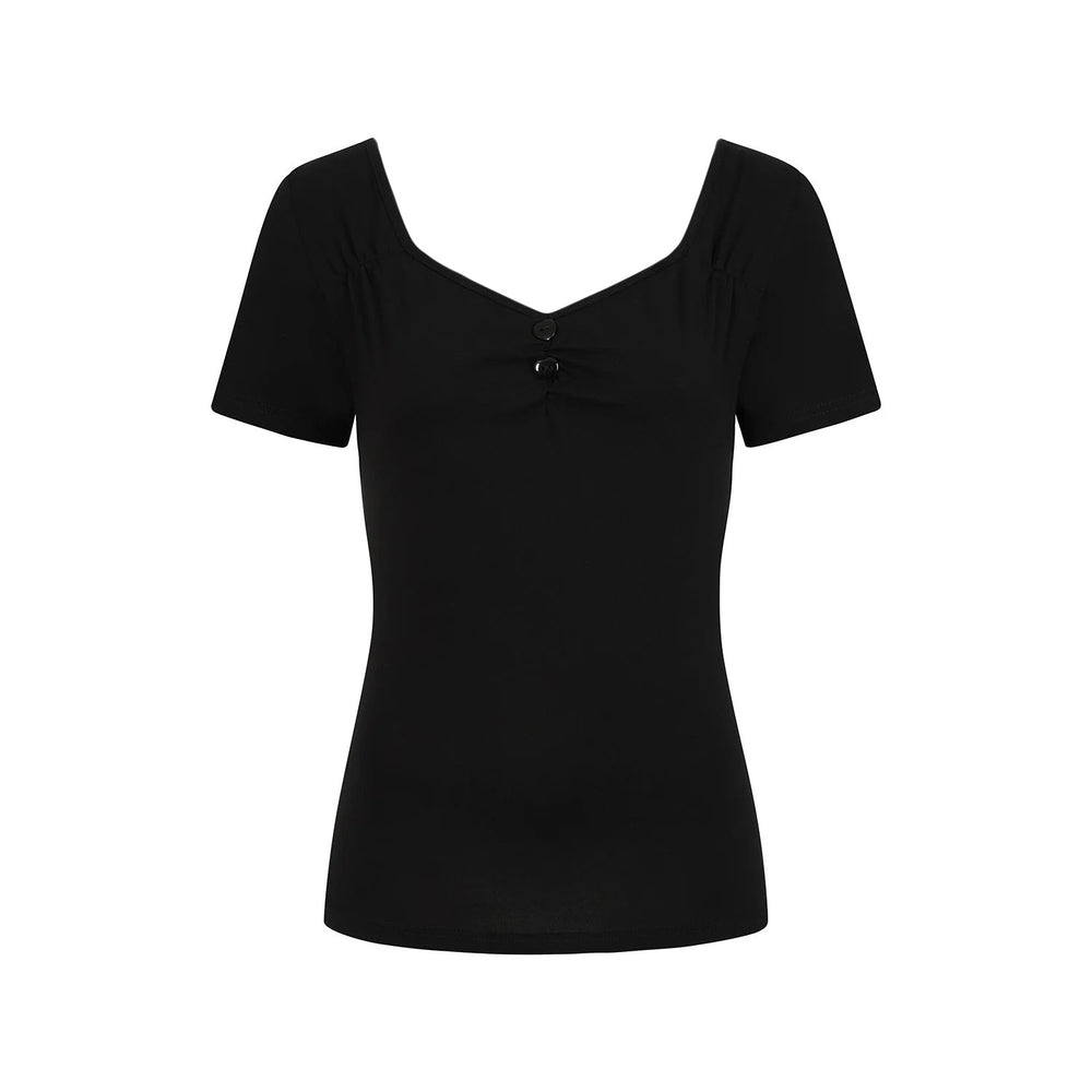Black Cap Sleeve Sweetheart Neckline Top