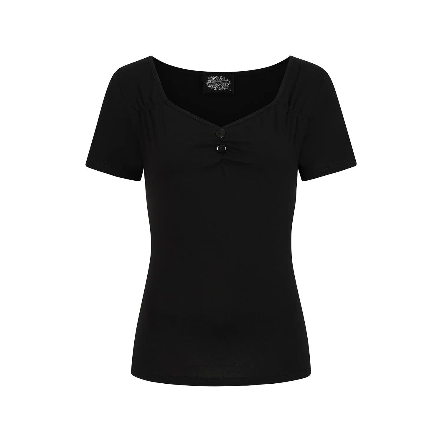 Black Cap Sleeve Sweetheart Neckline Top
