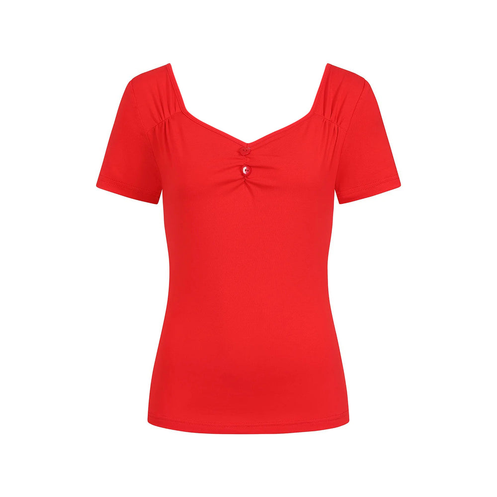 Red Cap Sleeve Sweetheart Neckline Top