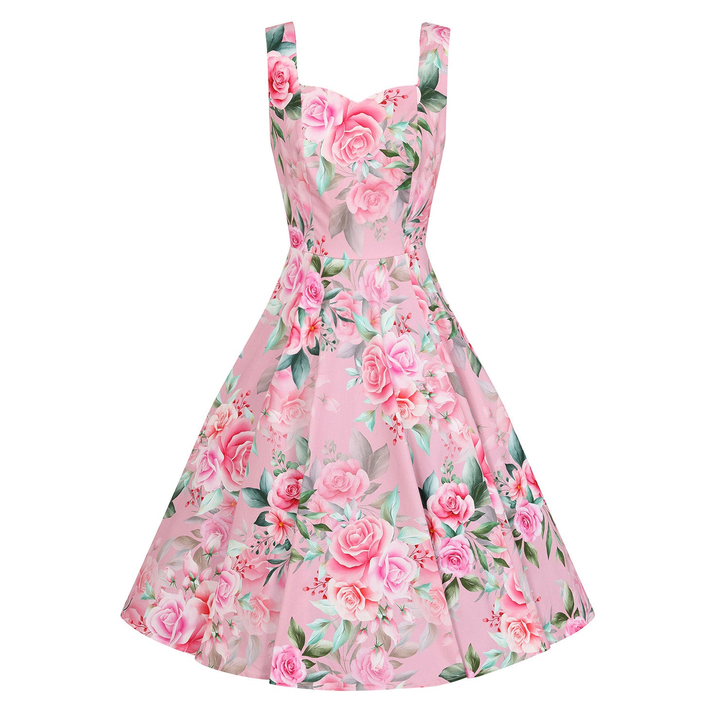 Summer Blossom Pink Floral Rockabilly 50s Swing Dress