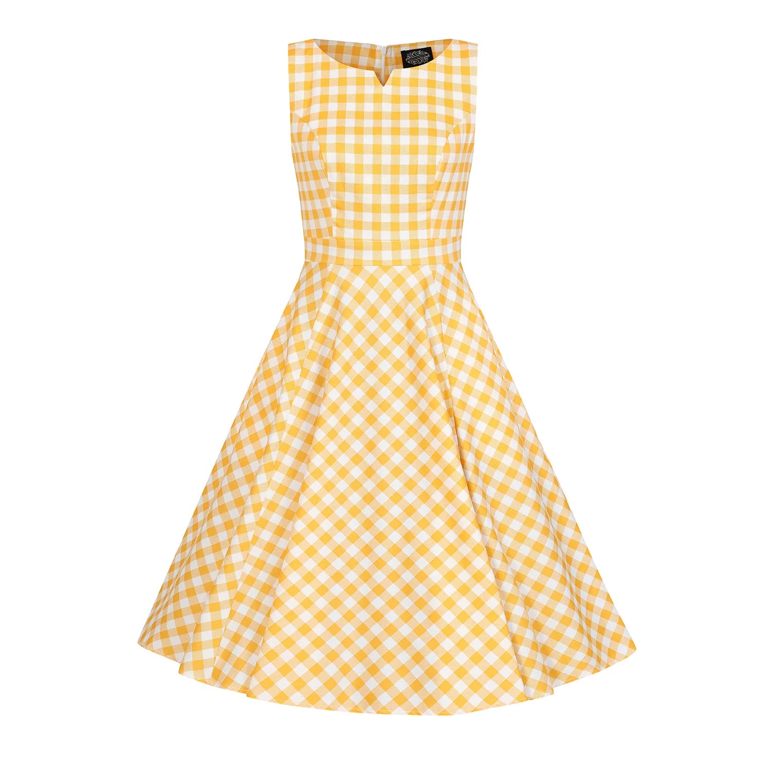 Yellow and White Check Audrey Style Rockabilly 50s Swing Dress