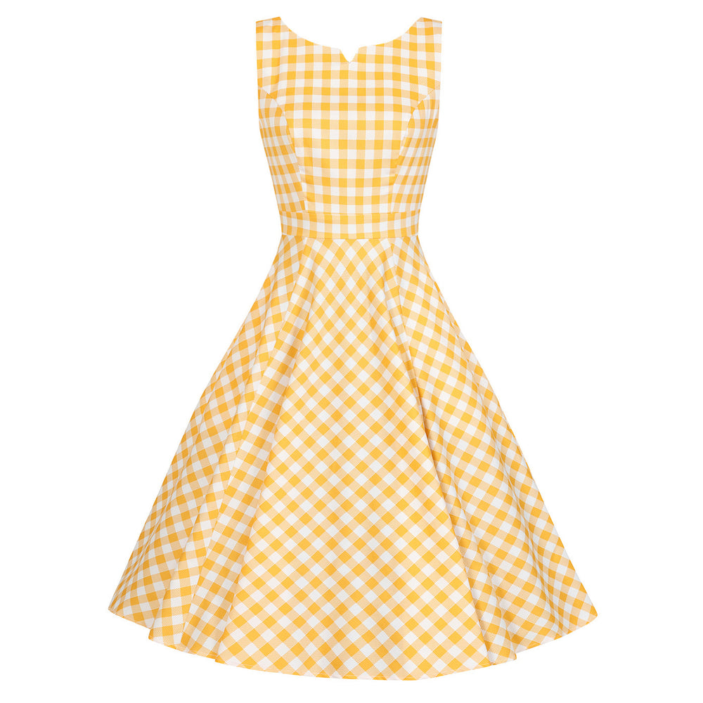 Yellow and White Check Audrey Style Rockabilly 50s Swing Dress