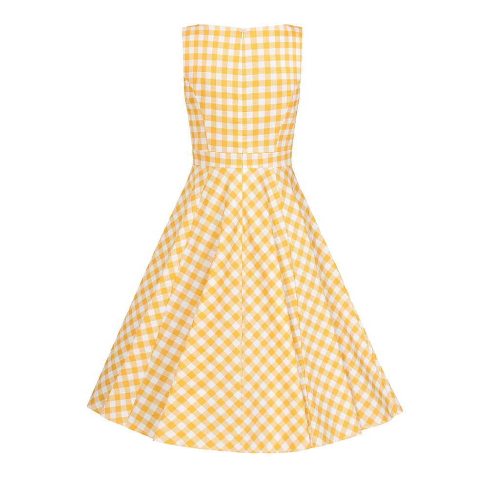 Yellow and White Check Audrey Style Rockabilly 50s Swing Dress