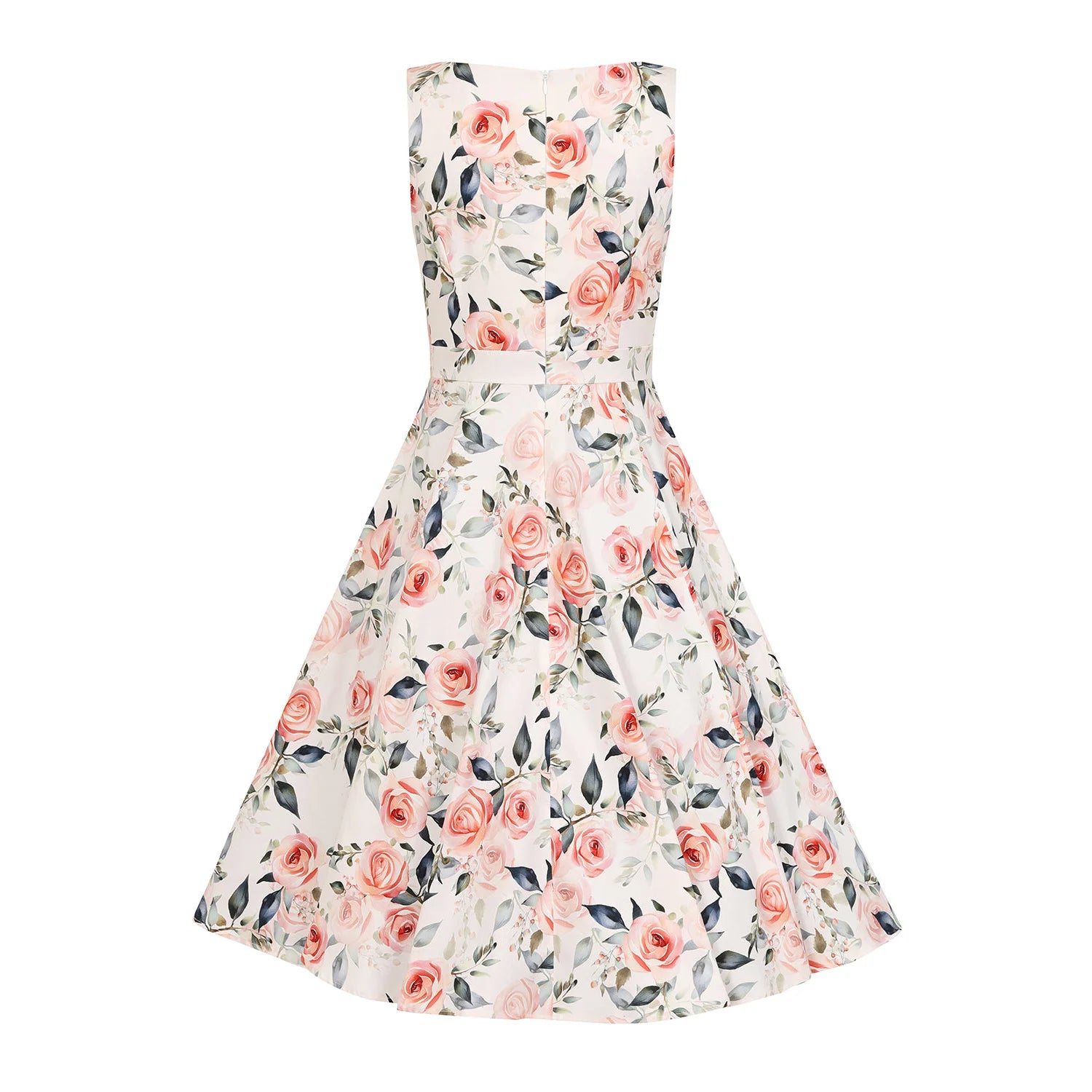 Soft Pink Floral Rockabilly Sleeveless 50s Audrey Swing Dress