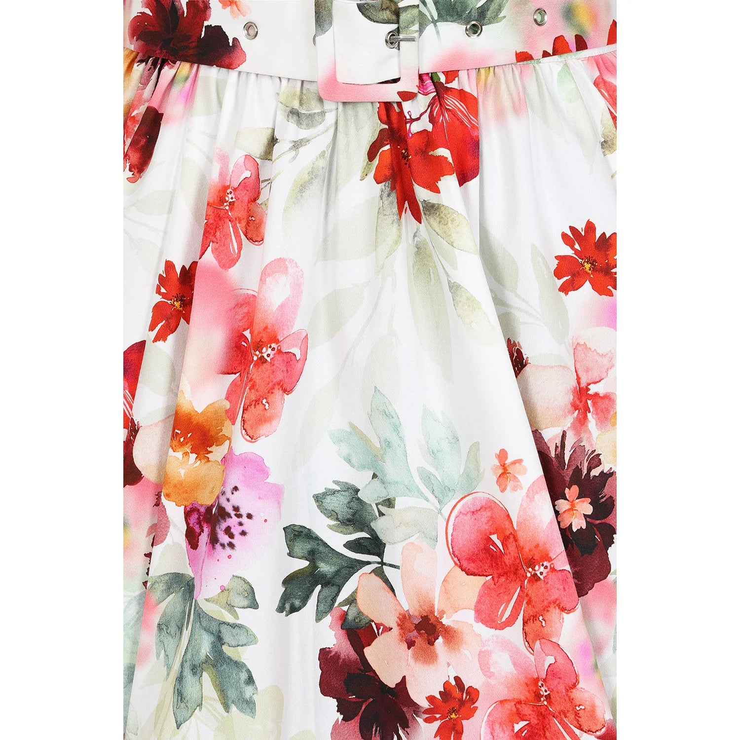 White And Red Summer Floral Print Rockabilly Swing Skirt