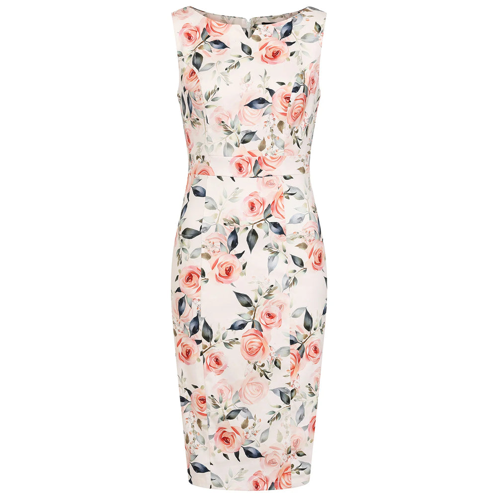 Soft Pink Floral Classic 40s Vintage Wiggle Dress