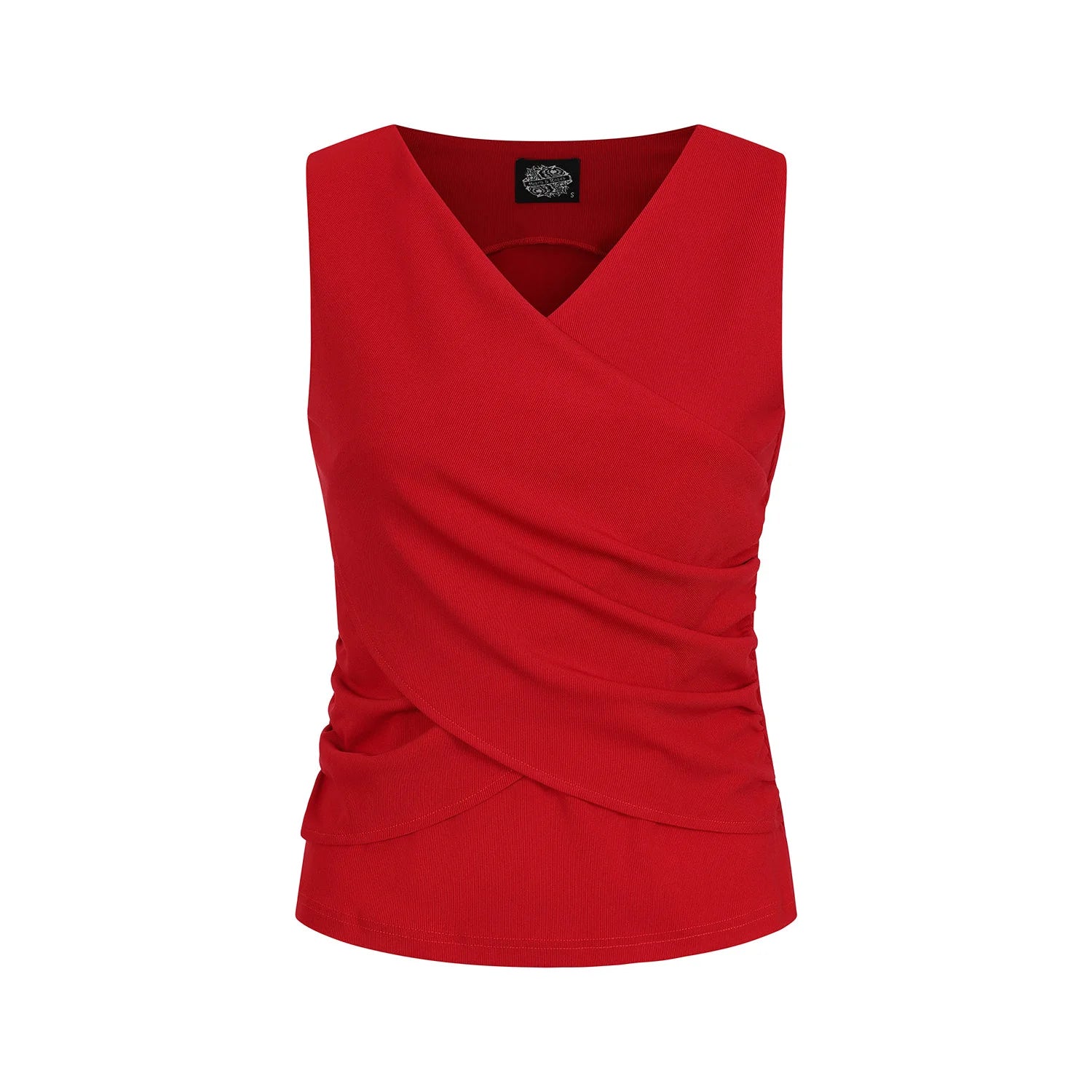 Red Sleeveless V Neck Ribbed Top