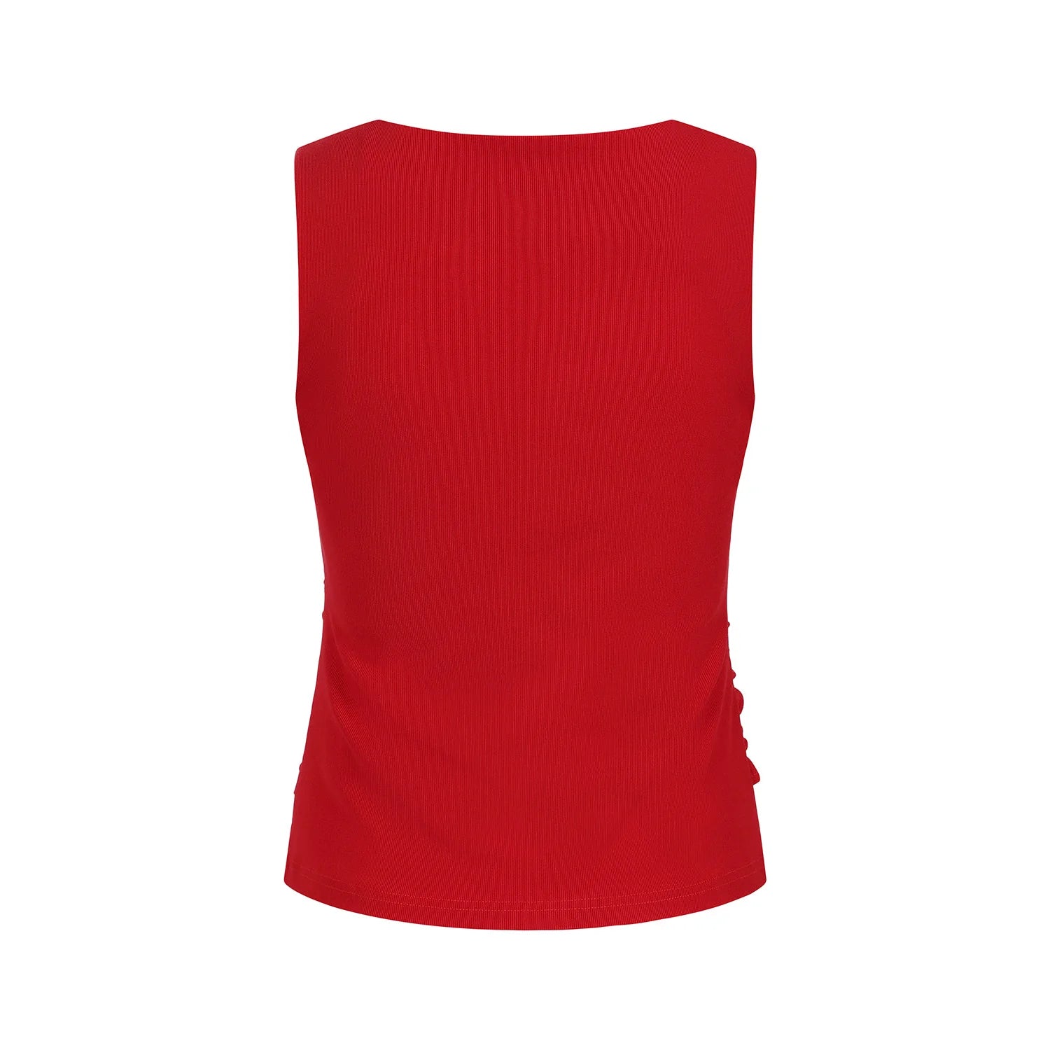 Red Sleeveless V Neck Ribbed Top