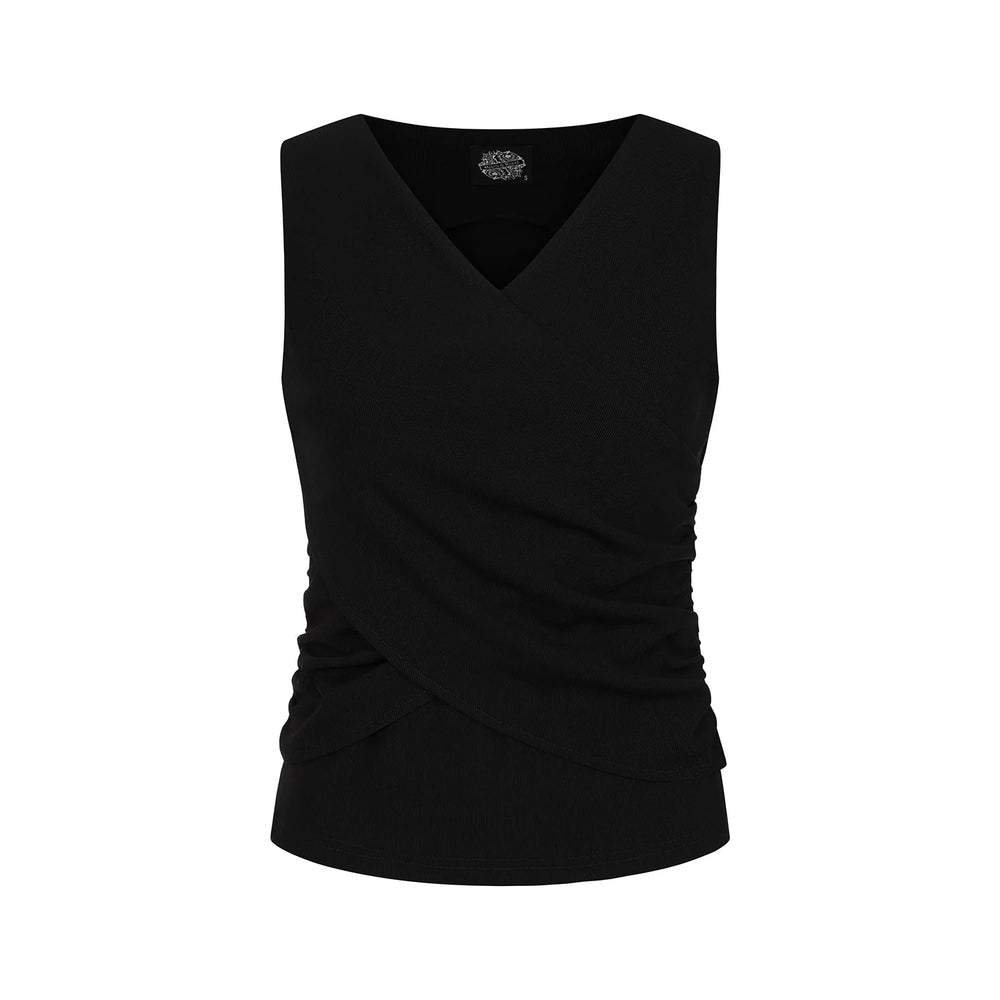 Black Sleeveless V Neck Ribbed Top