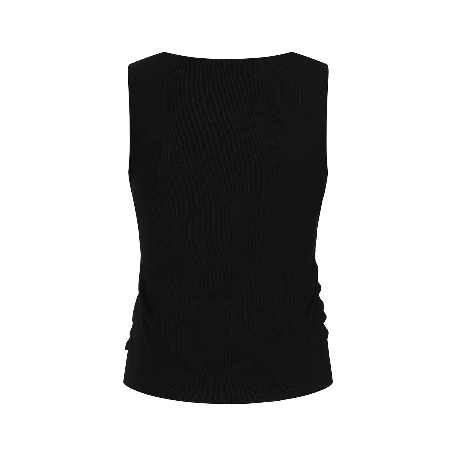 Black Sleeveless V Neck Ribbed Top