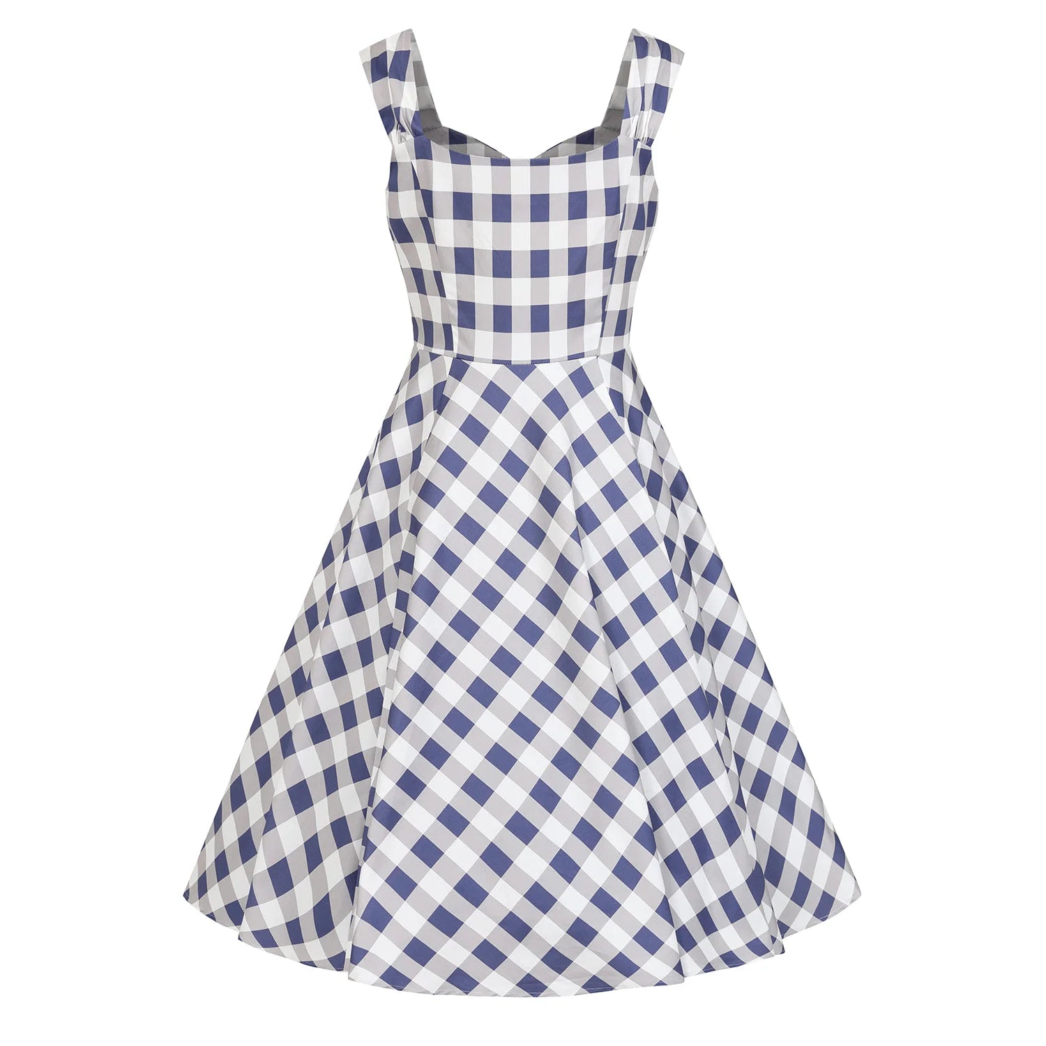 Blue And Grey Check Strappy Rockabilly 50s Swing Dress