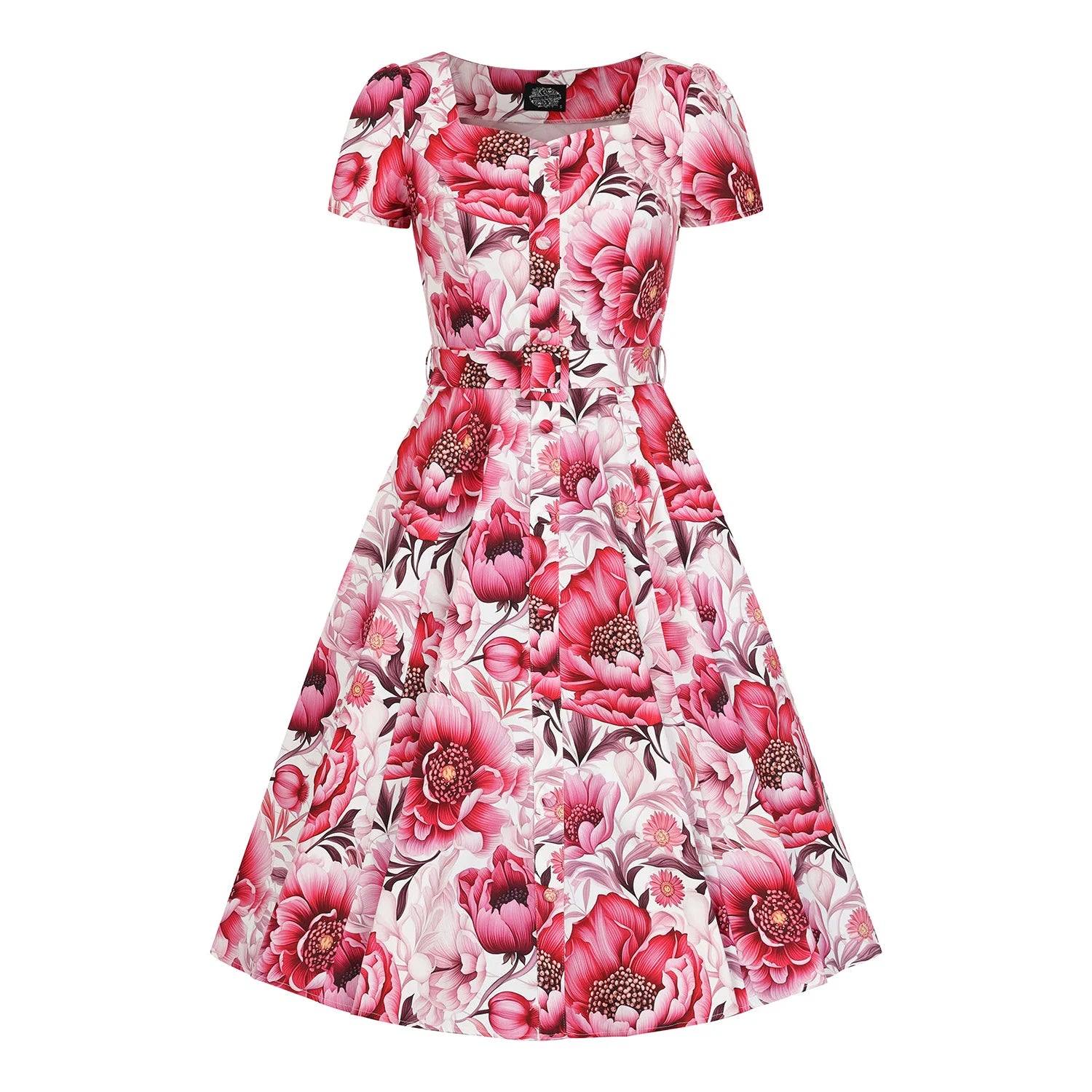 Pink Floral Cap Sleeve Rockabilly 50s Swing Dress