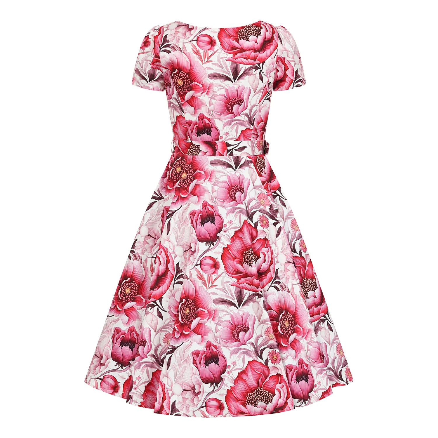 Pink Floral Cap Sleeve Rockabilly 50s Swing Dress