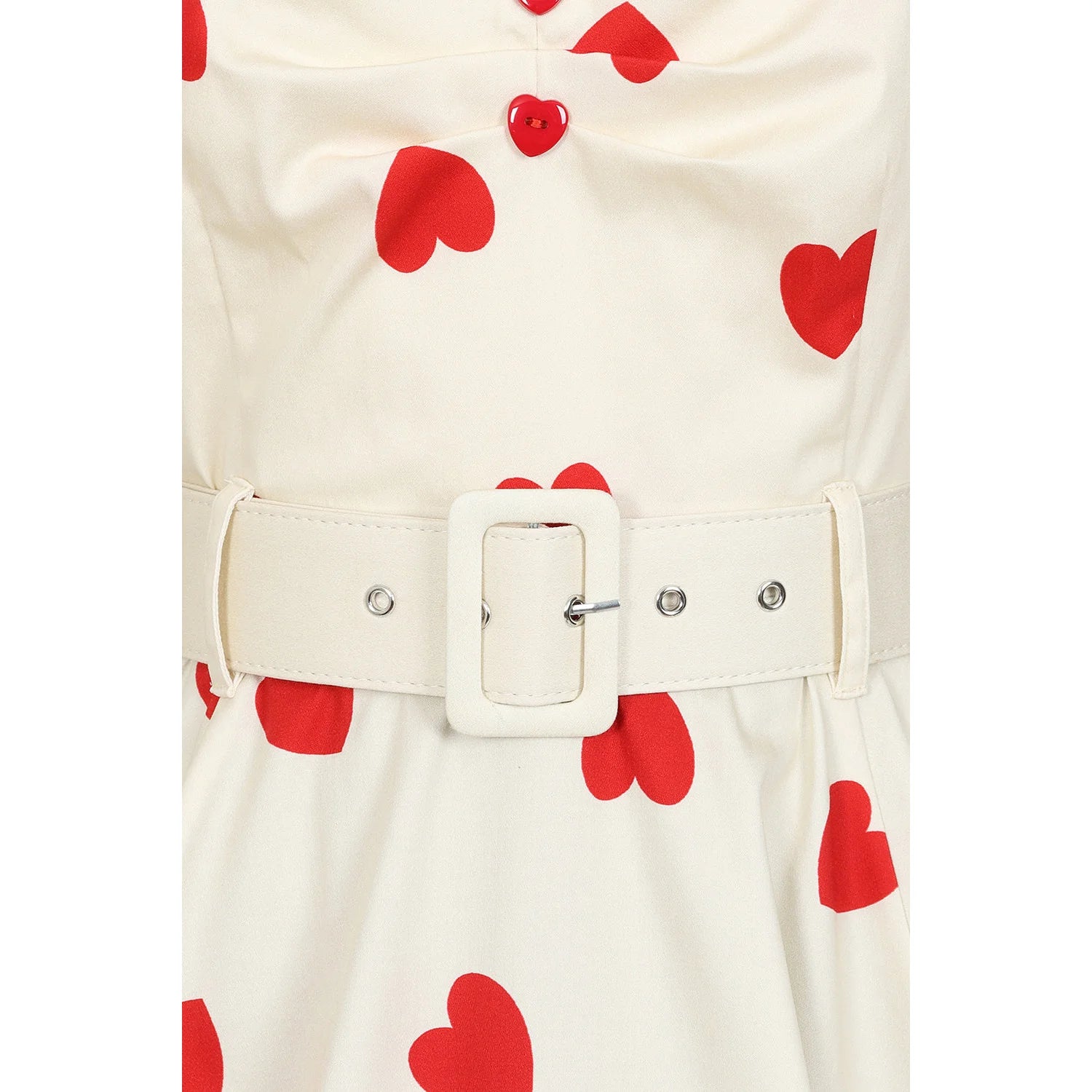 White With Red Heart Rockabilly Shoulder Strap 50s Swing Dress