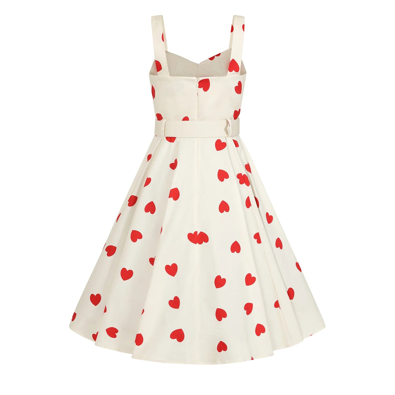 White With Red Heart Rockabilly Shoulder Strap 50s Swing Dress