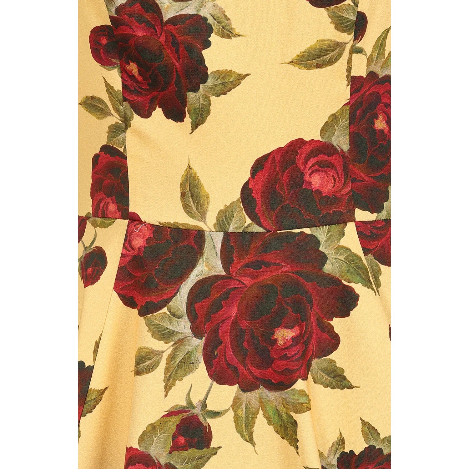 Yellow And Red Rose Floral Print Sleeveless Rockabilly 50s Swing Dress