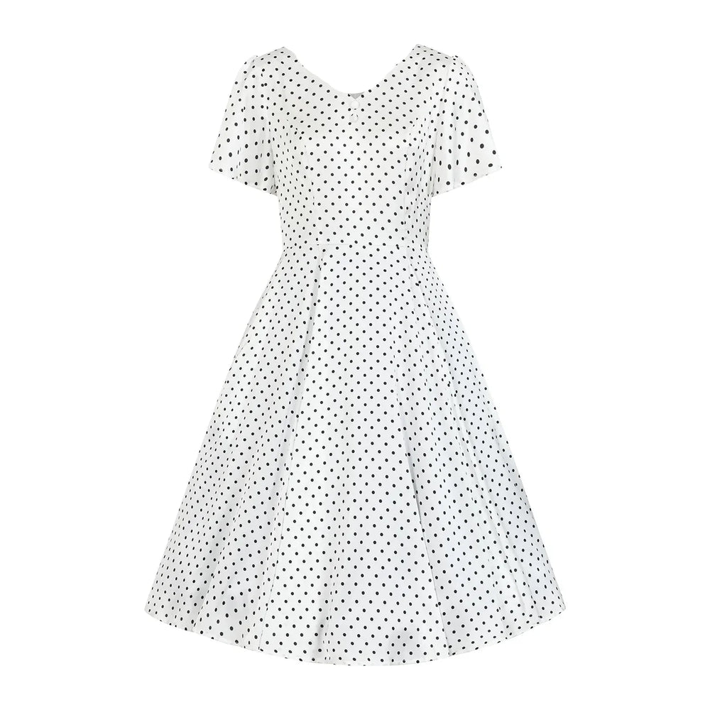 White And Black Polka Dot Rockabilly 50s Swing Dress