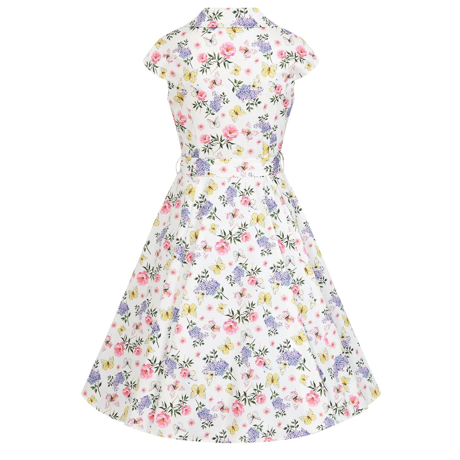 White Summer Floral Print Cap Sleeve 50s Swing Tea Dress