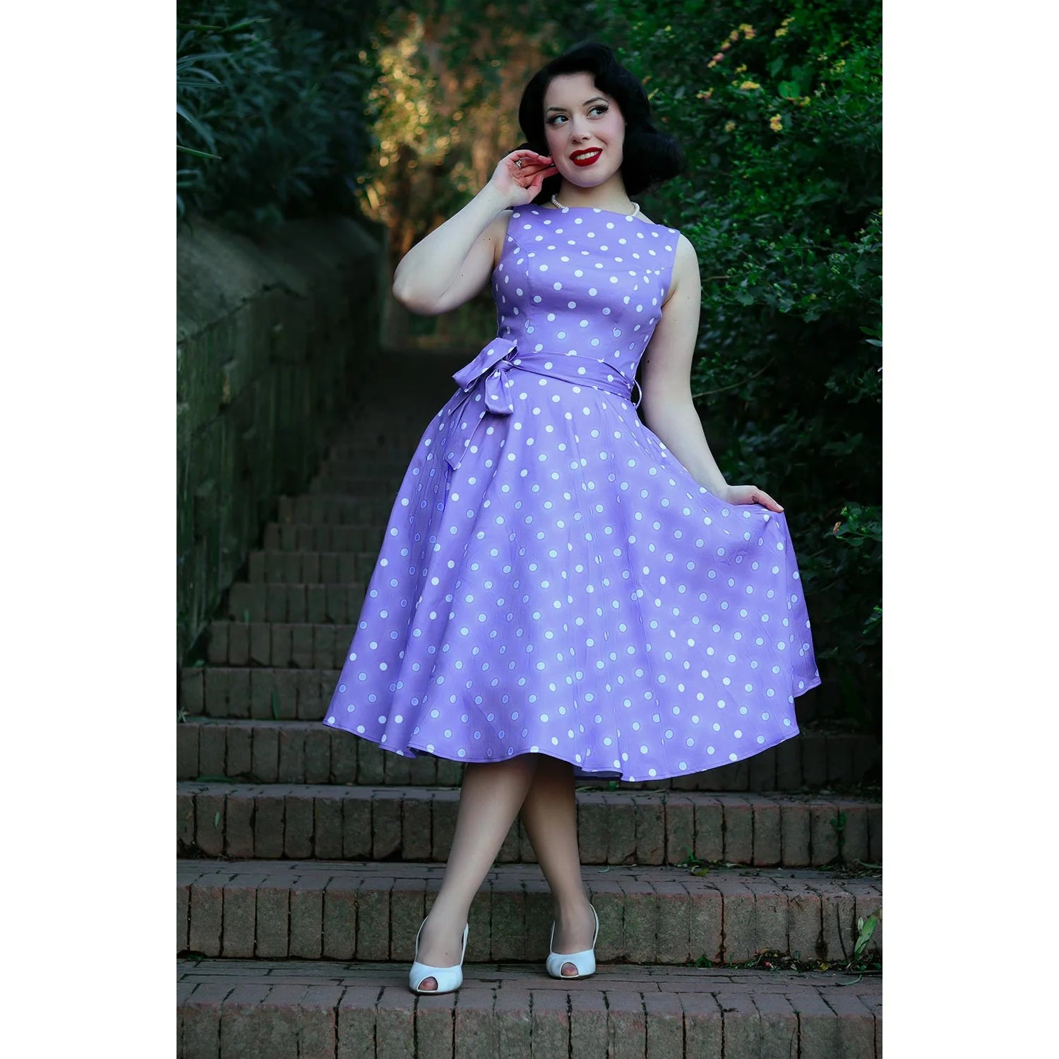 Summer Lilac Polka Dot Rockabilly 50s Swing Dress