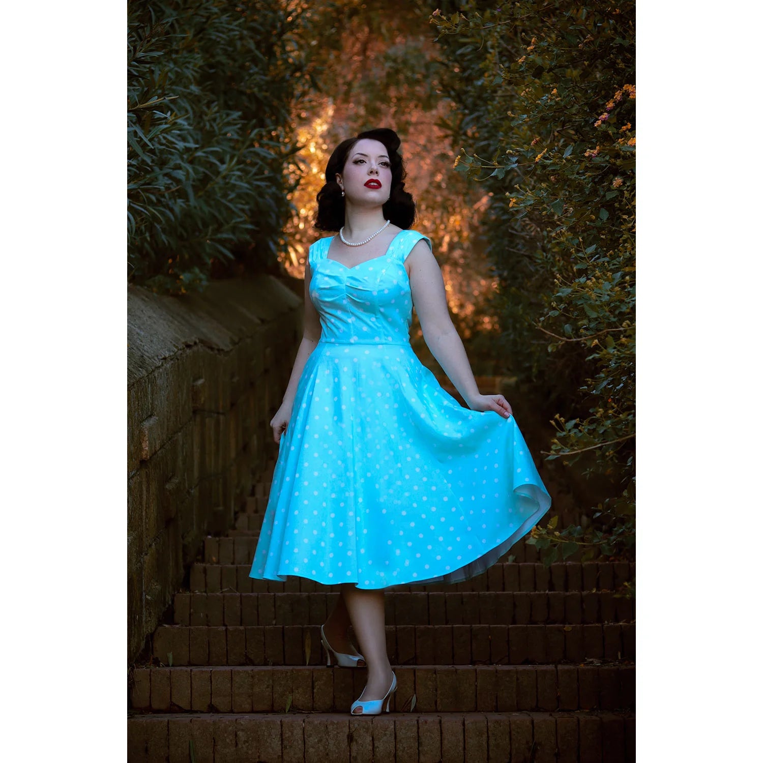 Mint Green Polka Dot Strappy Rockabilly 50s Swing Dress