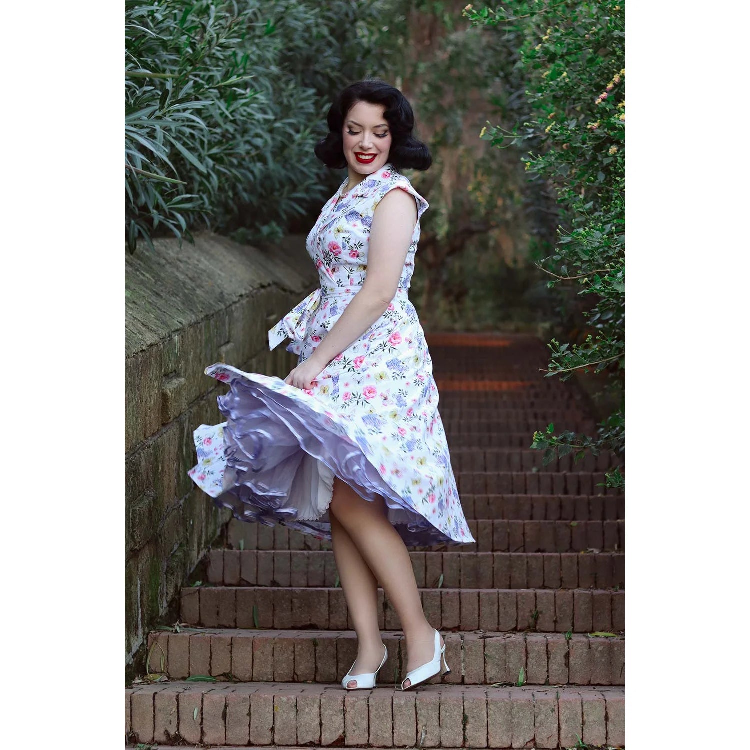 PUKAVT Women's 1950s Retro Swing Dress With Pockets - Cap Sleeve, A-Line, Z-Black Flower, Large