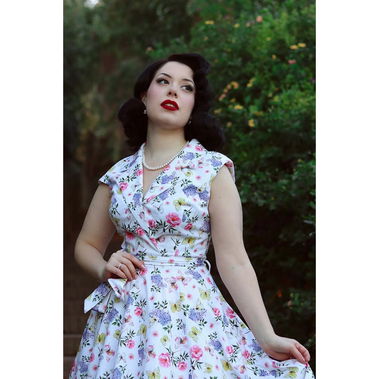 White Summer Floral Print Cap Sleeve 50s Swing Tea Dress