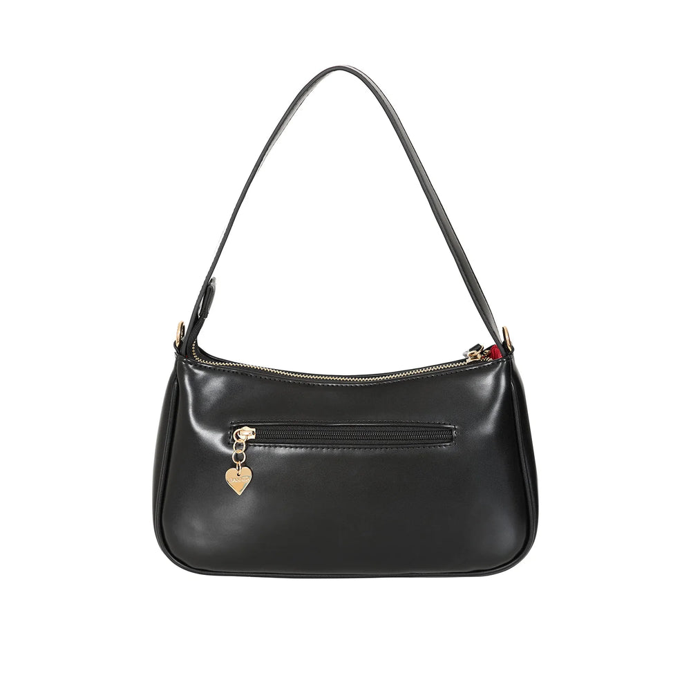 Black and red rose embroidered handbag