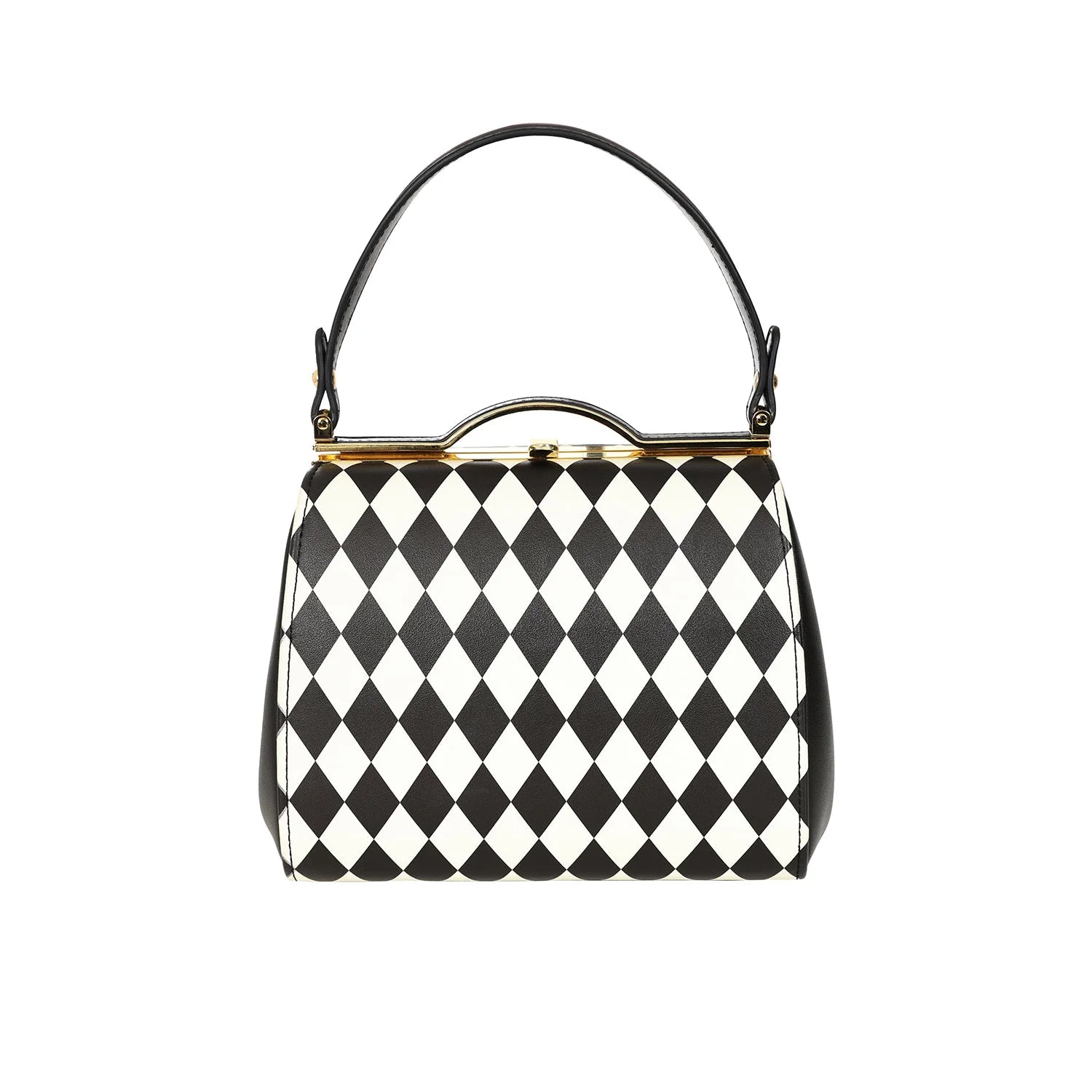 Black White Retro Harlequin Shoulder Strap Handbag