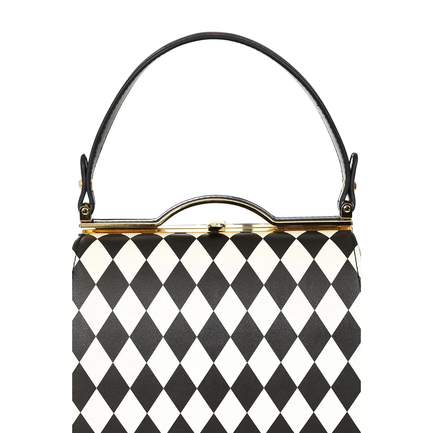 Black White Retro Harlequin Shoulder Strap Handbag