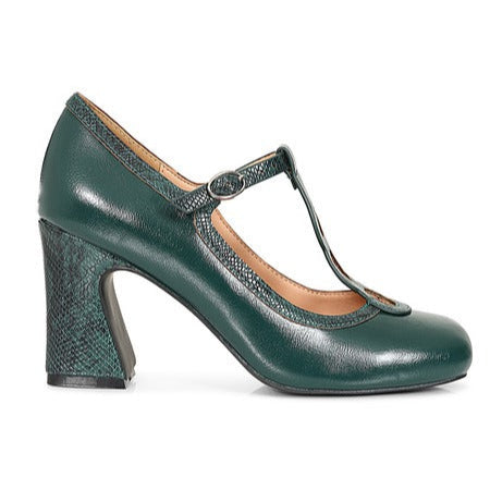 Dark Green Mod 1960s T Strap Retro Shoes