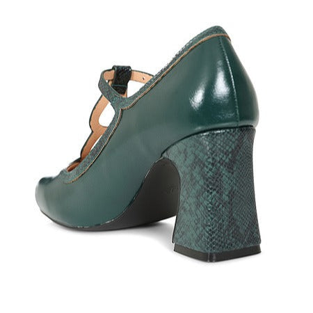 Dark Green Mod 1960s T Strap Retro Shoes