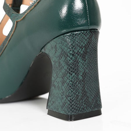 Dark Green Mod 1960s T Strap Retro Shoes