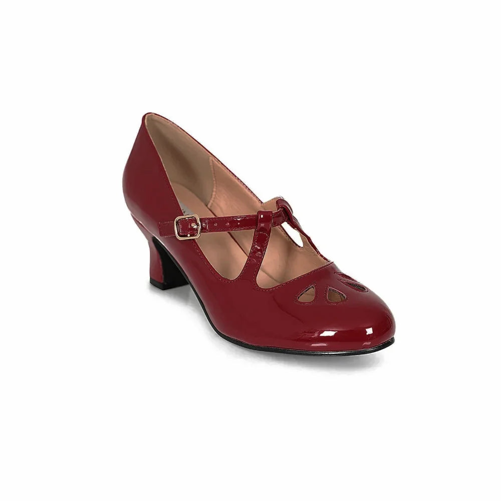 Dark Red Burgundy Retro Mary Jane Heel Shoes