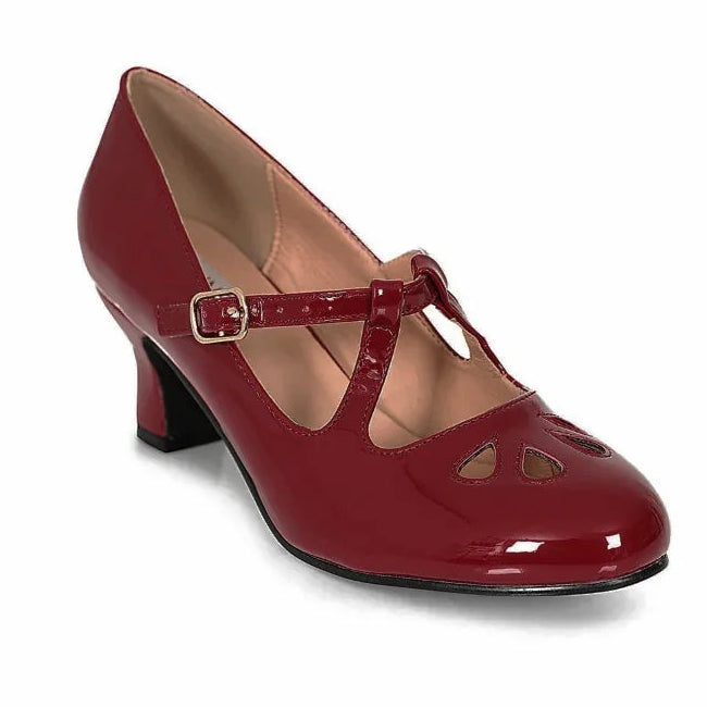 Dark Red Burgundy Retro Mary Jane Heel Shoes