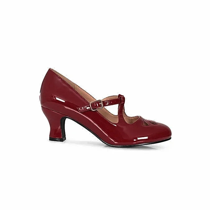 Dark Red Burgundy Retro Mary Jane Heel Shoes