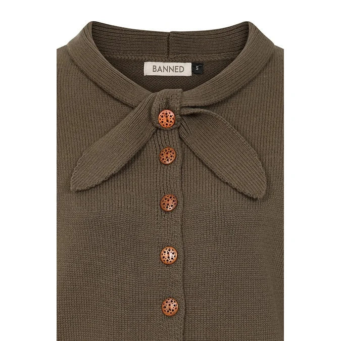 Army Green Vintage Knot Tie Bow Heavy Yarn Knitted Cardigan