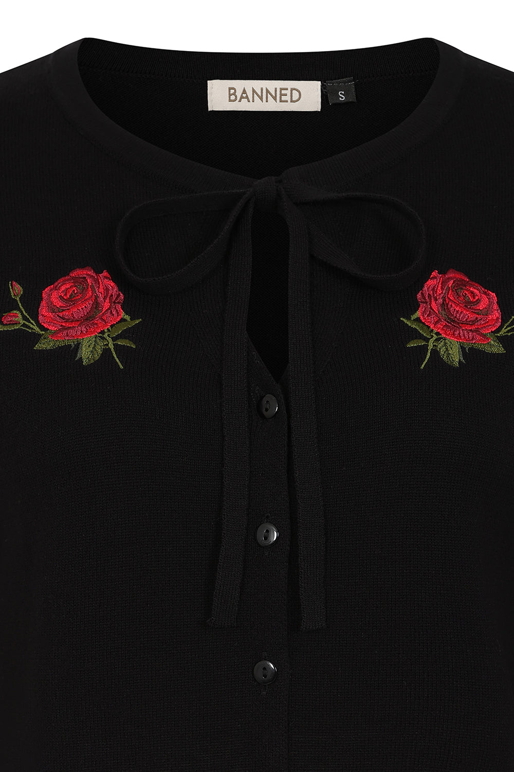 Black 3/4 Sleeve Rose Embroidered Cardigan