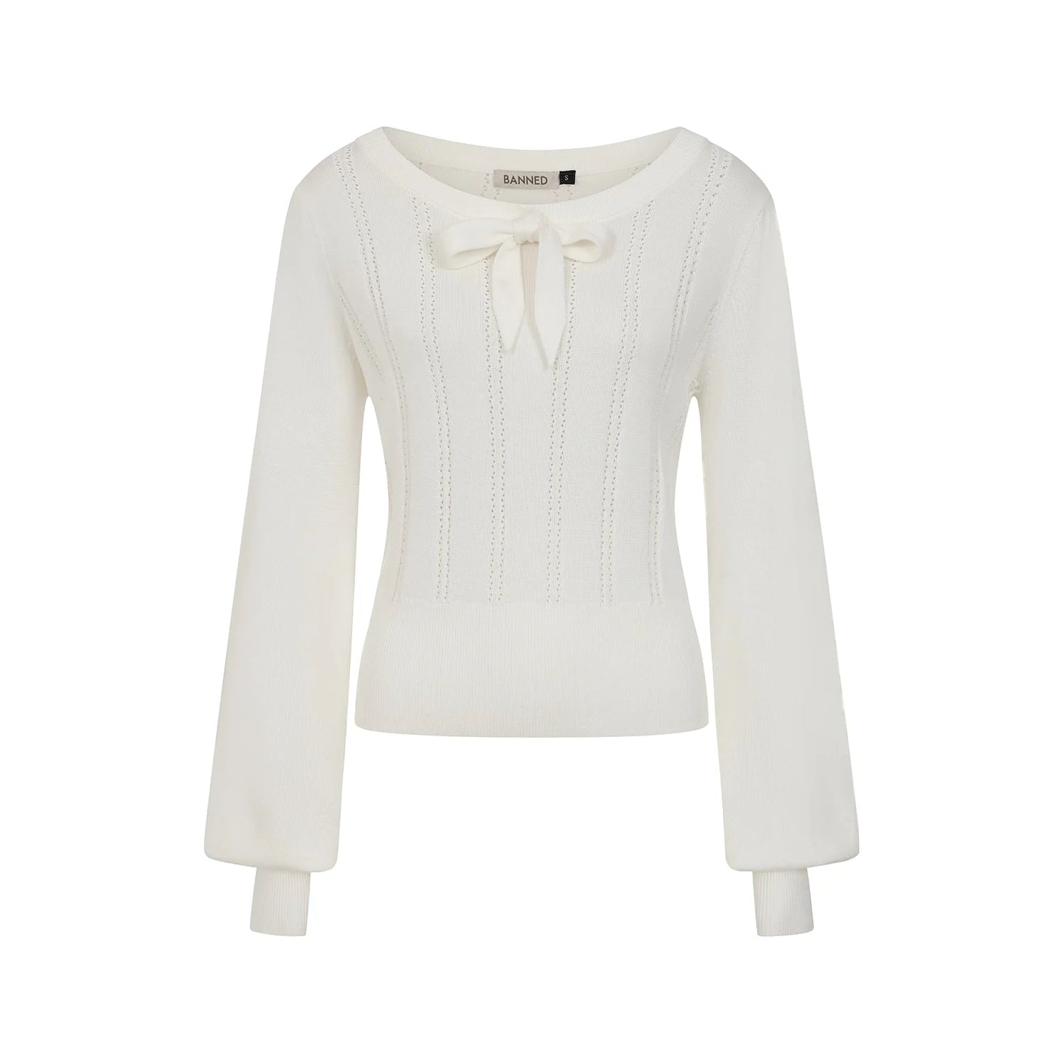 Cream Off White Long Sleeve Crew Neck Pointelle Top Jumper