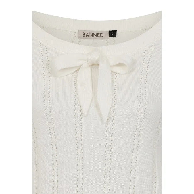Cream Off White Long Sleeve Crew Neck Pointelle Top Jumper