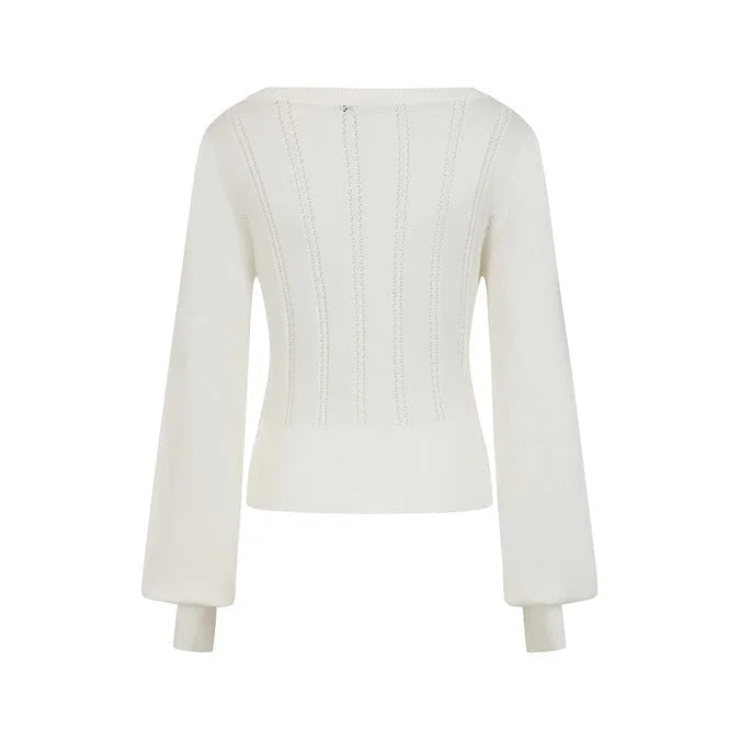Cream Off White Long Sleeve Crew Neck Pointelle Top Jumper